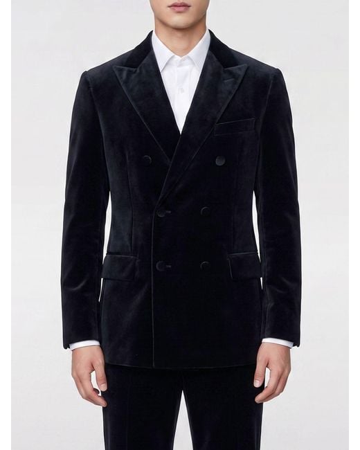 Golden Goose Deluxe Brand Blue Double-Breasted Velvet Blazer for men