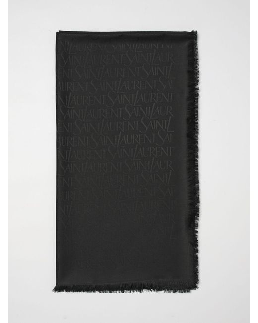 Saint Laurent Black Silk Blend Scarf With Jacquard Logo