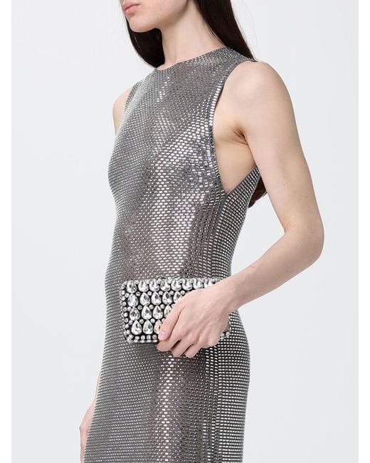 Self-Portrait White Satin Clutch With Rhinestones