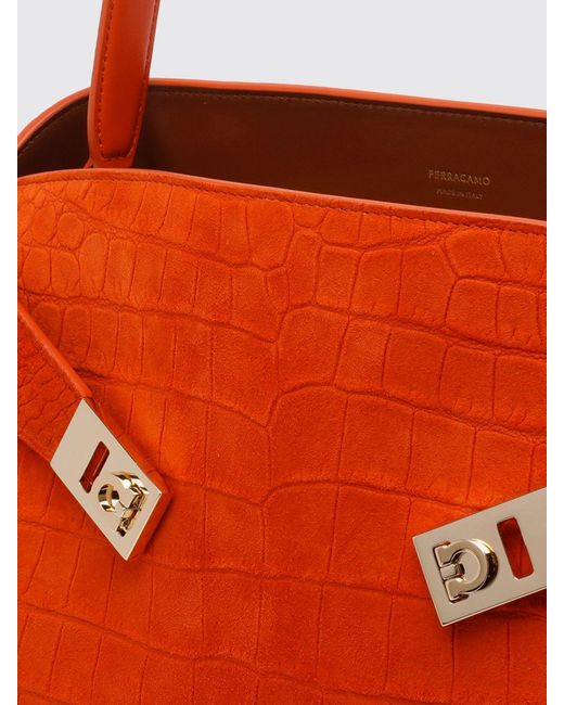Ferragamo Red Hug M Croc Print Suede Bag