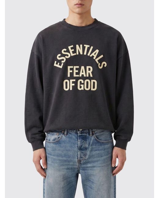 Fear Of God Gray Cotton Crewneck Jumper With Logo And Dropped Shoulders for men