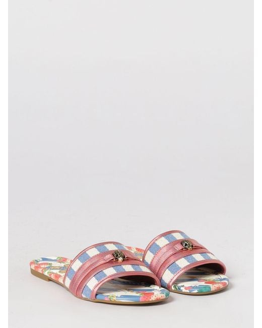 Kurt Geiger Pink Southbank Striped Canvas And Leather Mules