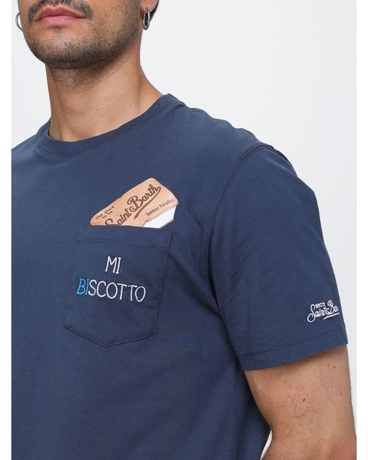 Mc2 Saint Barth Blue Cotton T-Shirt With Logo for men
