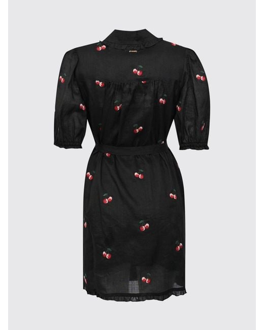 Twinset Black Ramie Chemisier Dress With Embroidery
