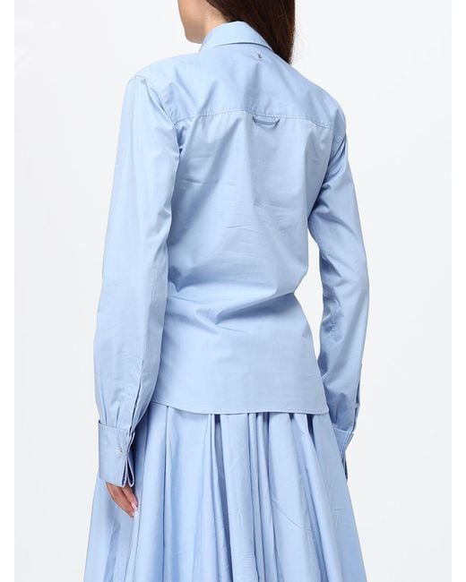 AMI Blue Slim Fit Silk Shirt With Mother-Of-Pearl Buttons