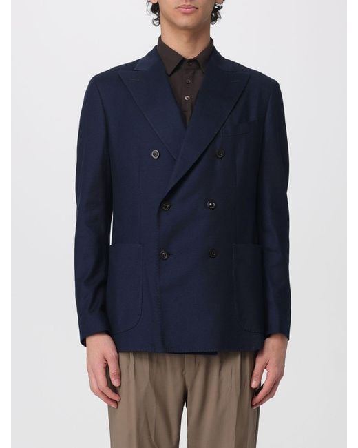 Boglioli Blue Cotton Blend Double-Breasted Blazer for men