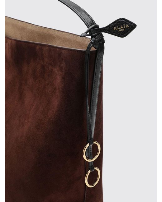 Alaïa Brown Hip Suede Sheepskin Bucket Bag With Logo Charm
