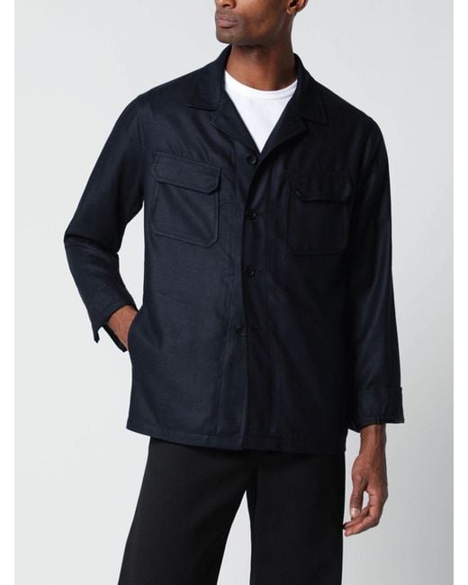 Tagliatore Blue Silk Overshirt for men