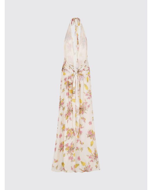 Blumarine Natural Long Georgette Dress With Floral Print