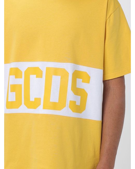 Gcds Yellow Cotton T-Shirt With Logo for men