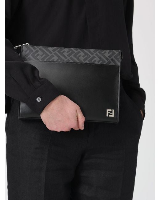 Fendi Gray Ff Squared Clutch for men