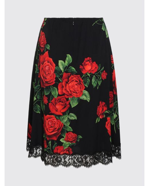 Dolce & Gabbana Black Dolce &Amp Gabbana Silk Midi Pencil Skirt With Floral Embroidery And Lace