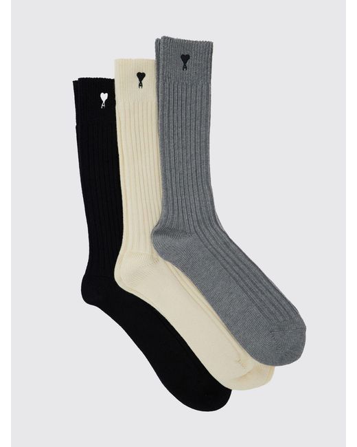 AMI Black Set Of 3 Ribbed Cotton Socks With Ami De Coeur Logo for men