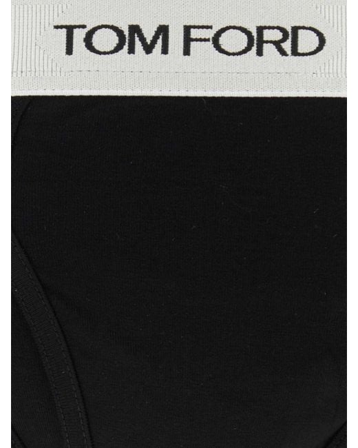 Tom Ford Black Stretch Cotton Briefs With Logo Waistband for men