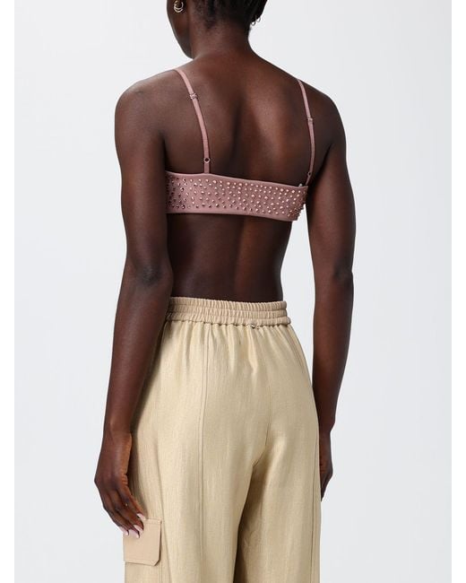 Patrizia Pepe Natural Cropped Crêpe Bralette Top With Rhinestones And Square Neck