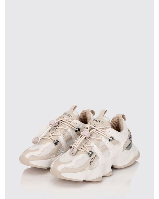 Philipp Plein Natural Runner Beast X-01 Leather And Mesh Sneakers With Drawstring Closure for men