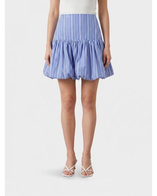 Ganni Blue High-Waisted Striped Cotton A-Line Mini Skirt With Logo