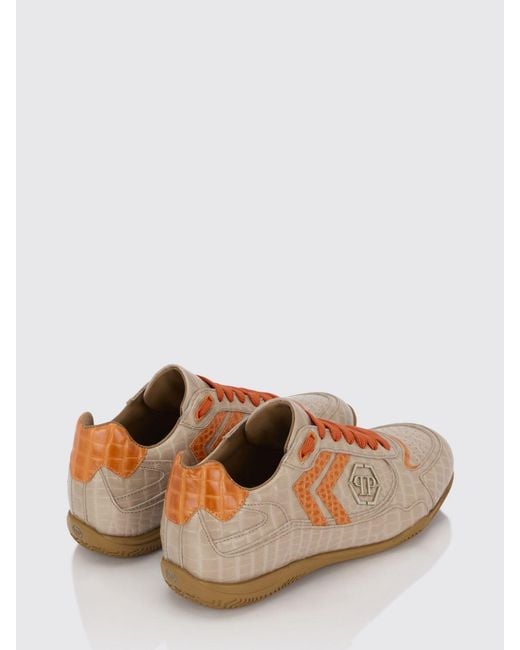 Philipp Plein Brown Pit-$Top Crocodile Print Leather Sneakers for men