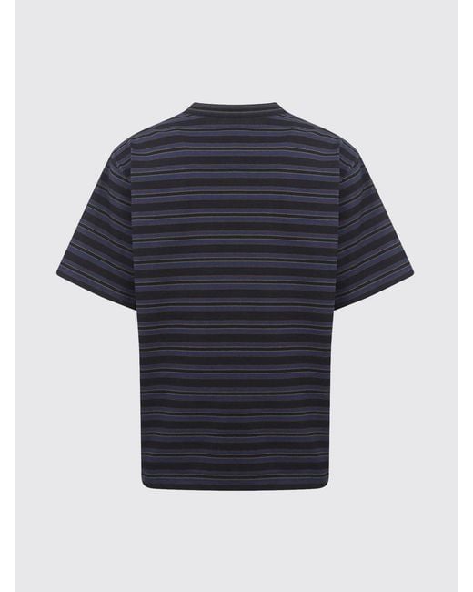 Sacai Blue Striped Cotton T-Shirt With Patch Pocket And Dropped Shoulders for men