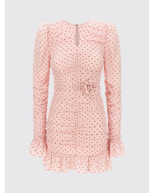 ROTATE BIRGER CHRISTENSEN Pink Padded Shoulder Polka Dot Mini Sheath Dress
