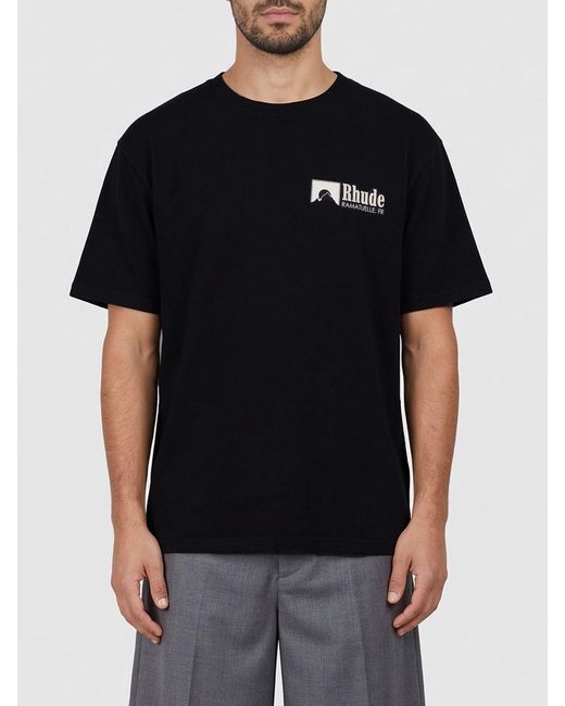 Rhude Black Cotton T-Shirt With Logo for men
