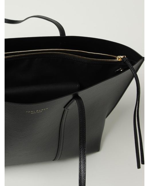 Tory Burch Black Perry Micro Grain Leather Shopping Bag