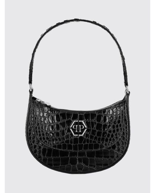 Philipp Plein Black Crocodile Print Leather Bag