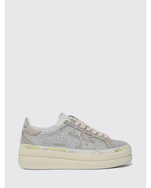 Premiata White Claudia Nylon Sneakers With Rhinestones