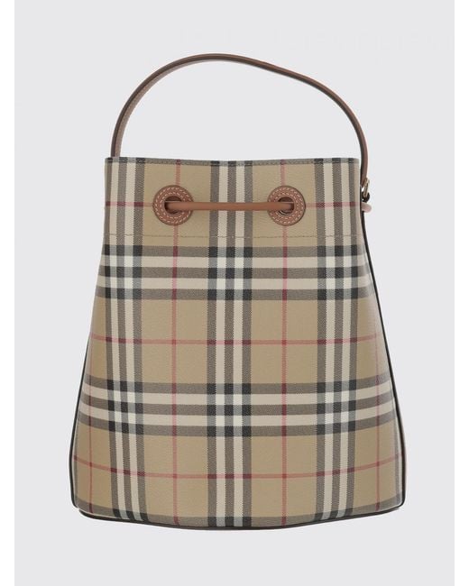 Burberry Red Coated Cotton Bucket Bag With Check Print