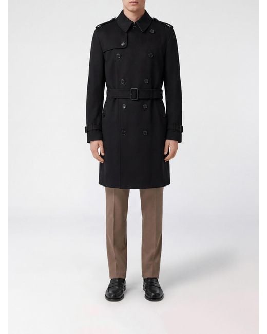 Burberry Black Double-Breasted Pure Cashmere Coat With Concealed Fastening for men