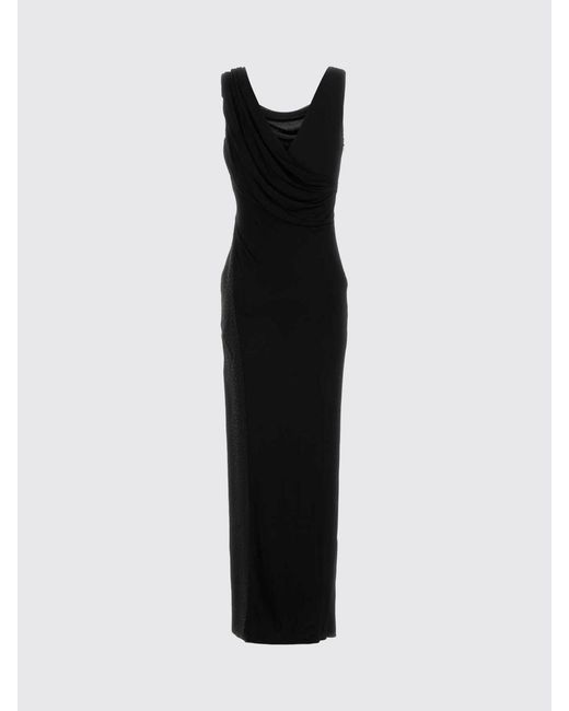 Versace Black Long Viscose Dress With Rhinestones