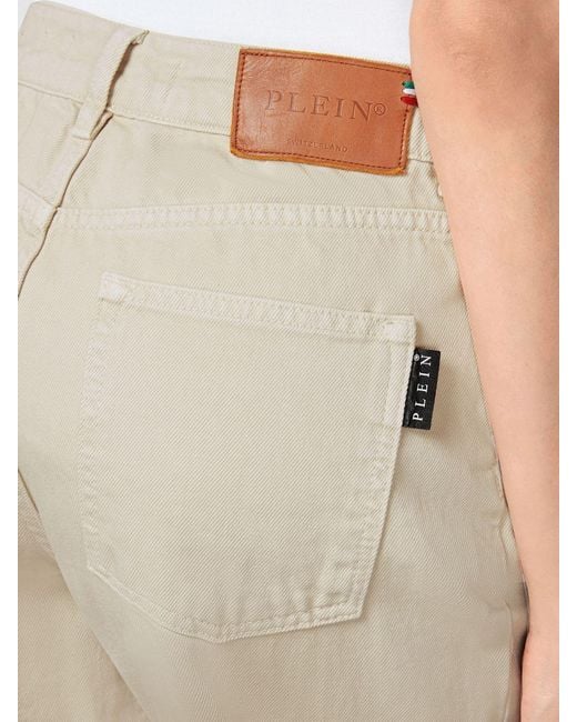 Philipp Plein Natural High-Waisted Wide Leg Cropped Stretch Denim Jeans