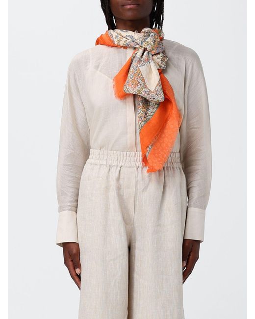 Etro Orange Paisley Print Cotton Blend Foulard