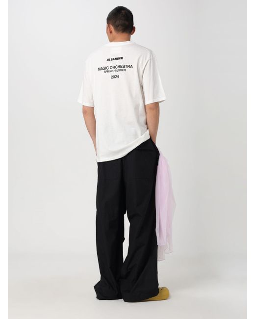 T-shirt in cotone con layer in tulle di Jil Sander in White da Uomo