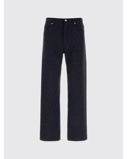 Fendi Blue Monogram Denim Straight Jeans for men
