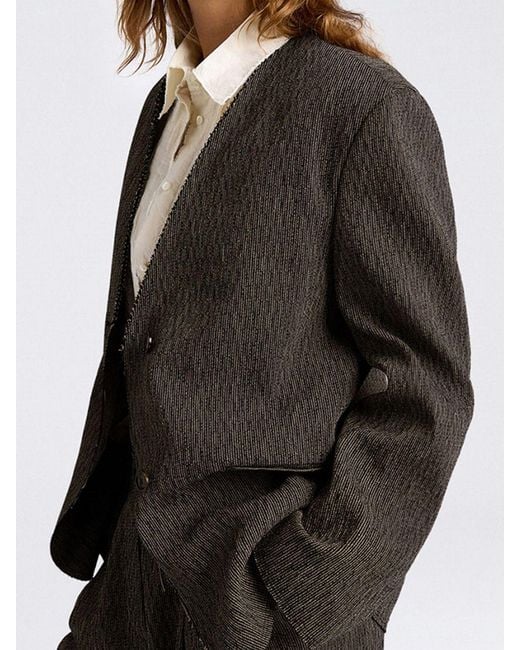 Momoní Black MomonÌ Asymmetric Cotton And Linen Blend Blazer