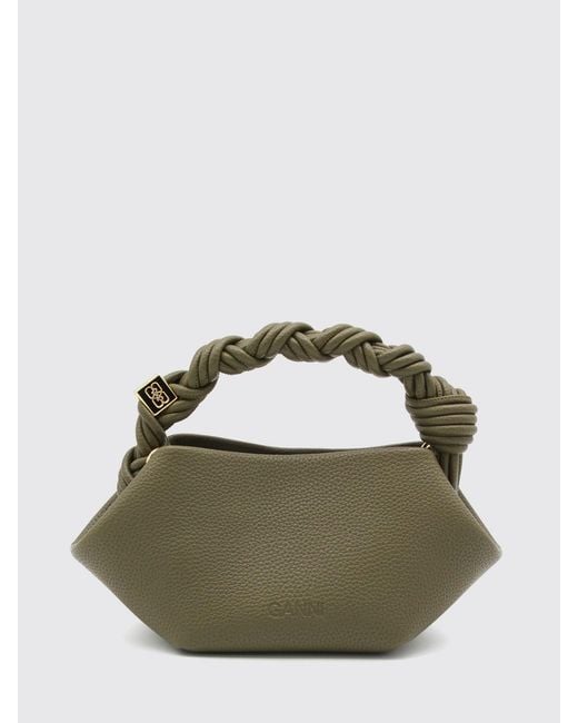 Ganni Green Butterfly Mini Recycled Leather Handbag With Braided Handle