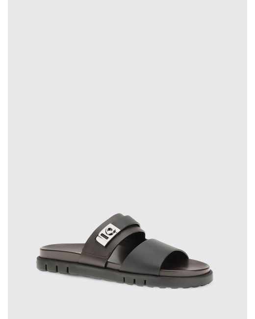 Ferragamo Black Hug Leather Sandals for men