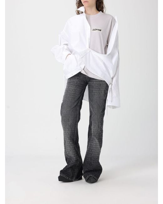 Balenciaga White Cotton T-Shirts With Logo