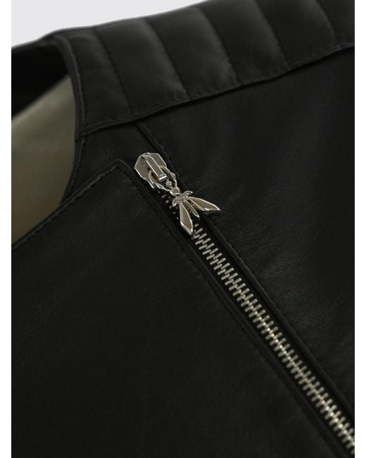 Patrizia Pepe Black Slim Fit Lambskin Leather Jacket With Round Neck And Fly Logo