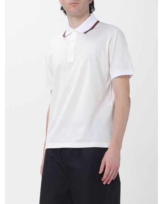 Gucci White Short-Sleeved Cotton Polo With Web Detail And Contrast Trim for men