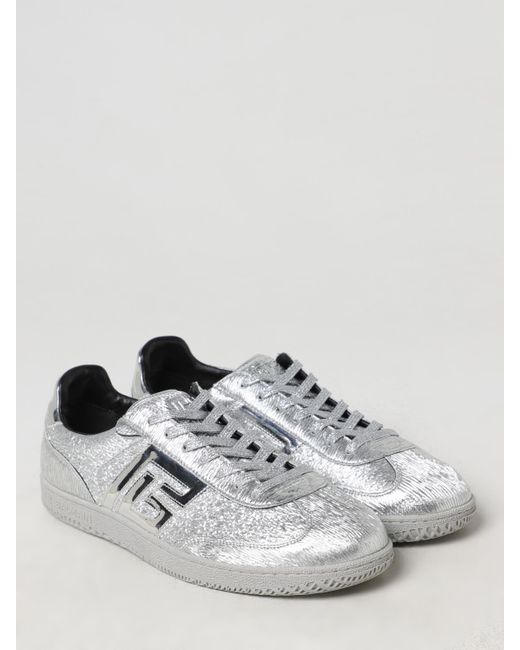 Balmain Schwan-texturierte spiegel-leder sneakers in Gray für Herren