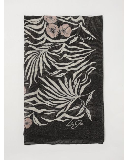 Liu Jo Black Viscose Blend Stole With Floral Motif