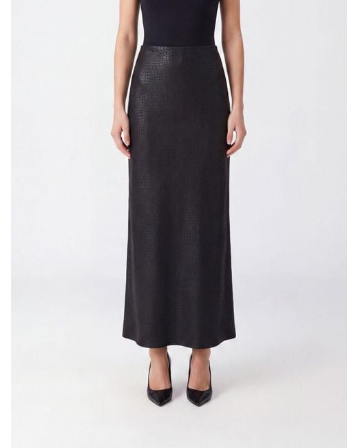 Elisabetta Franchi Black Croc-Print Faux Leather Midi Pencil Skirt