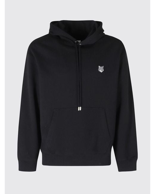 Maison Kitsuné Black Maison Kitsun&Eacute Chillax Fox Logo Cotton Hoodie With Kangaroo Pocket for men