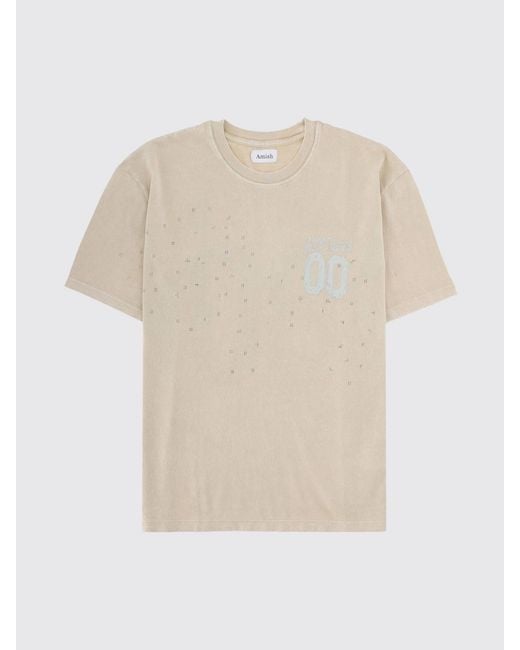AMISH Natural Relaxed Fit Cotton T-Shirt With Logo And Slogan Print for men