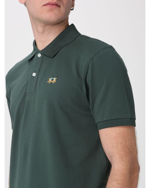 La Martina Green Cotton Polo Shirt With Logo for men