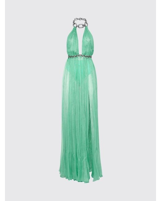 Philipp Plein Green Long Chiffon Evening Gown With Halter Neck And Slit