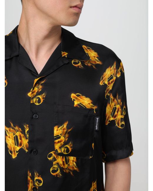 Camicia in viscosa stampata di Palm Angels in Black da Uomo
