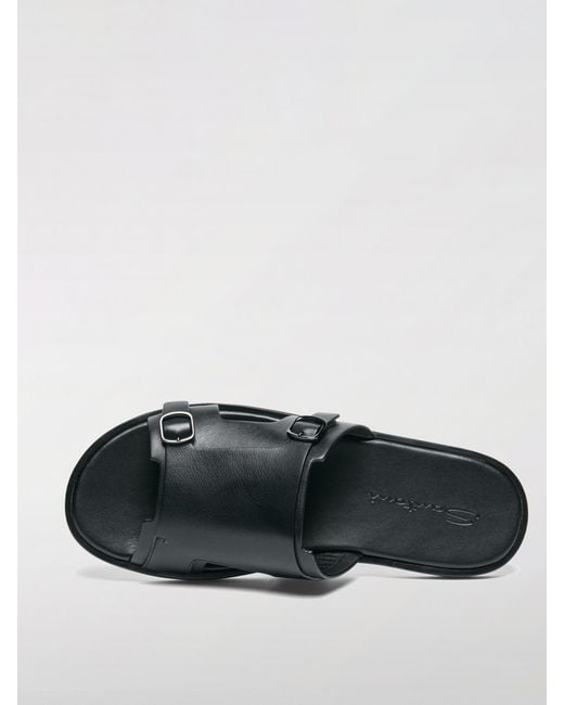 Santoni Black Leather Sandals for men